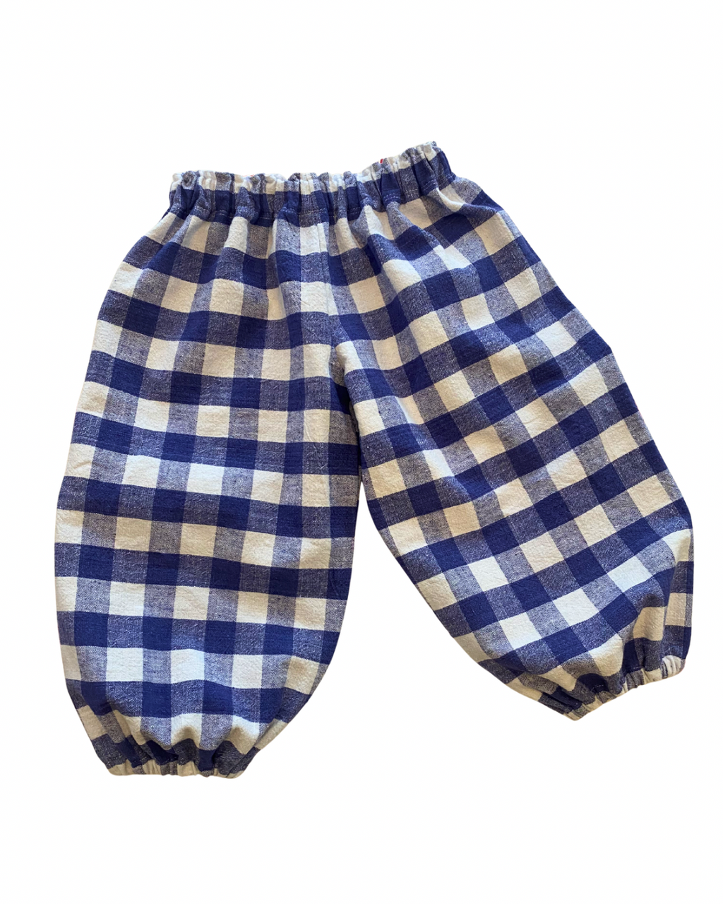 indigo gingham balloon pants