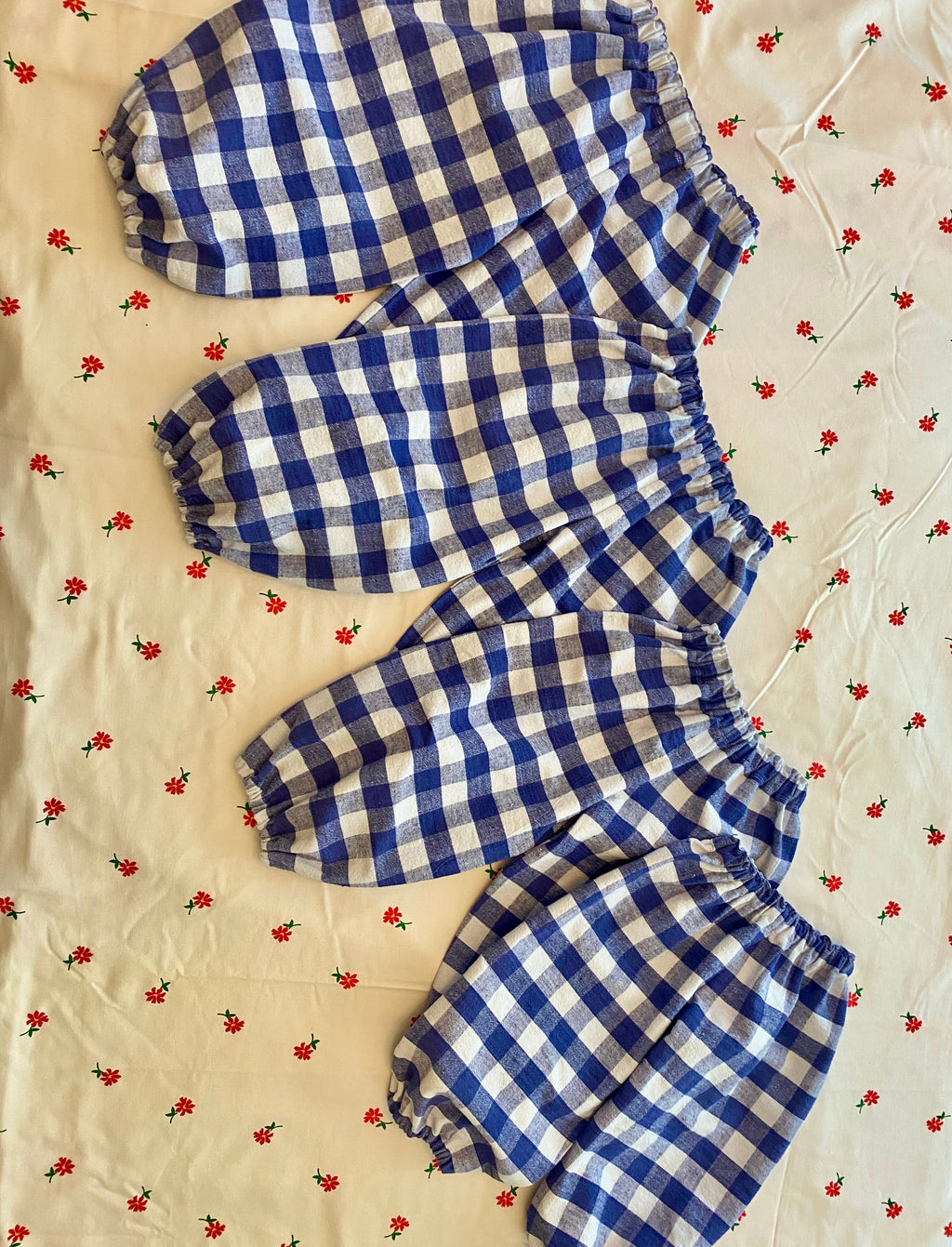 indigo gingham balloon pants