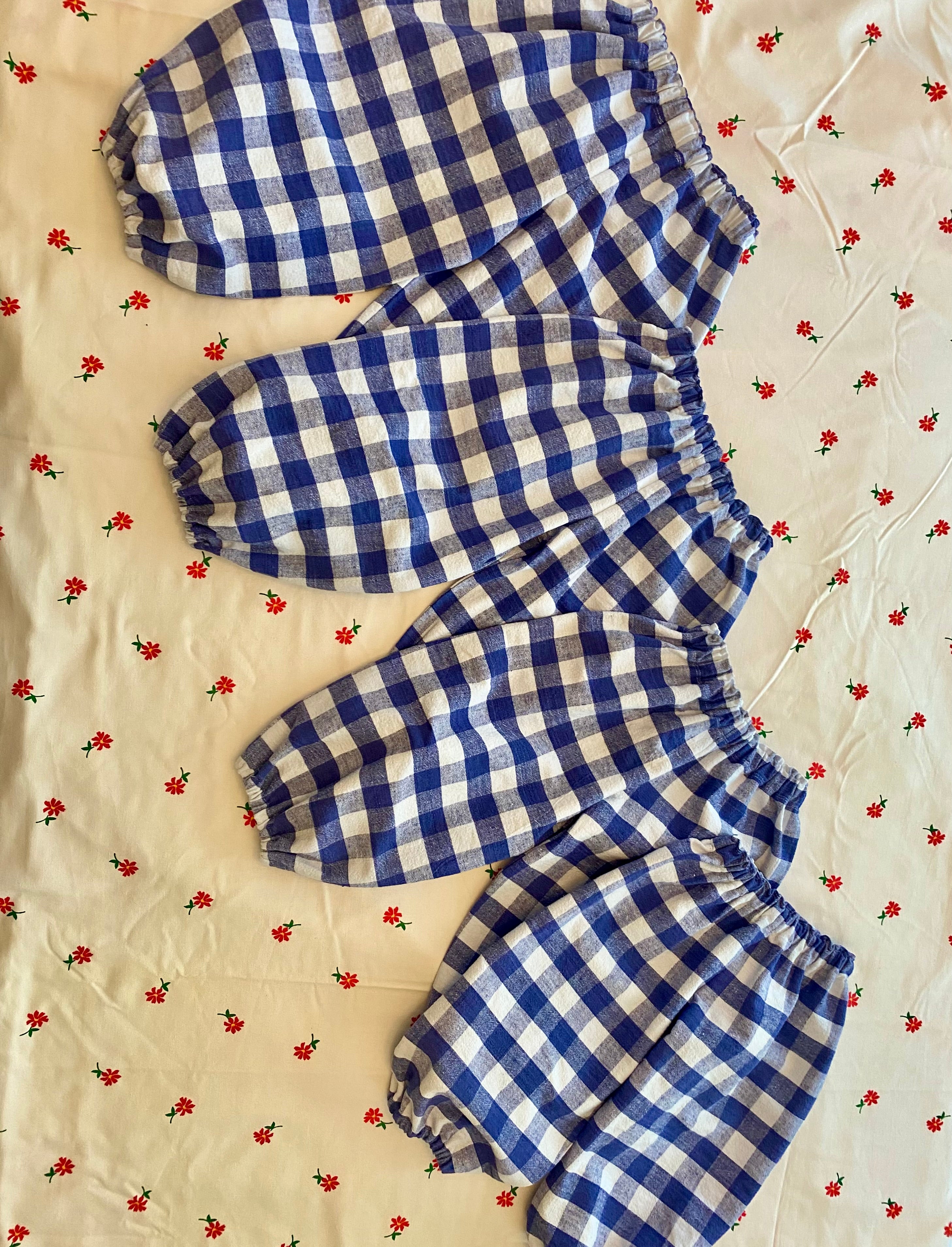 indigo gingham balloon pants