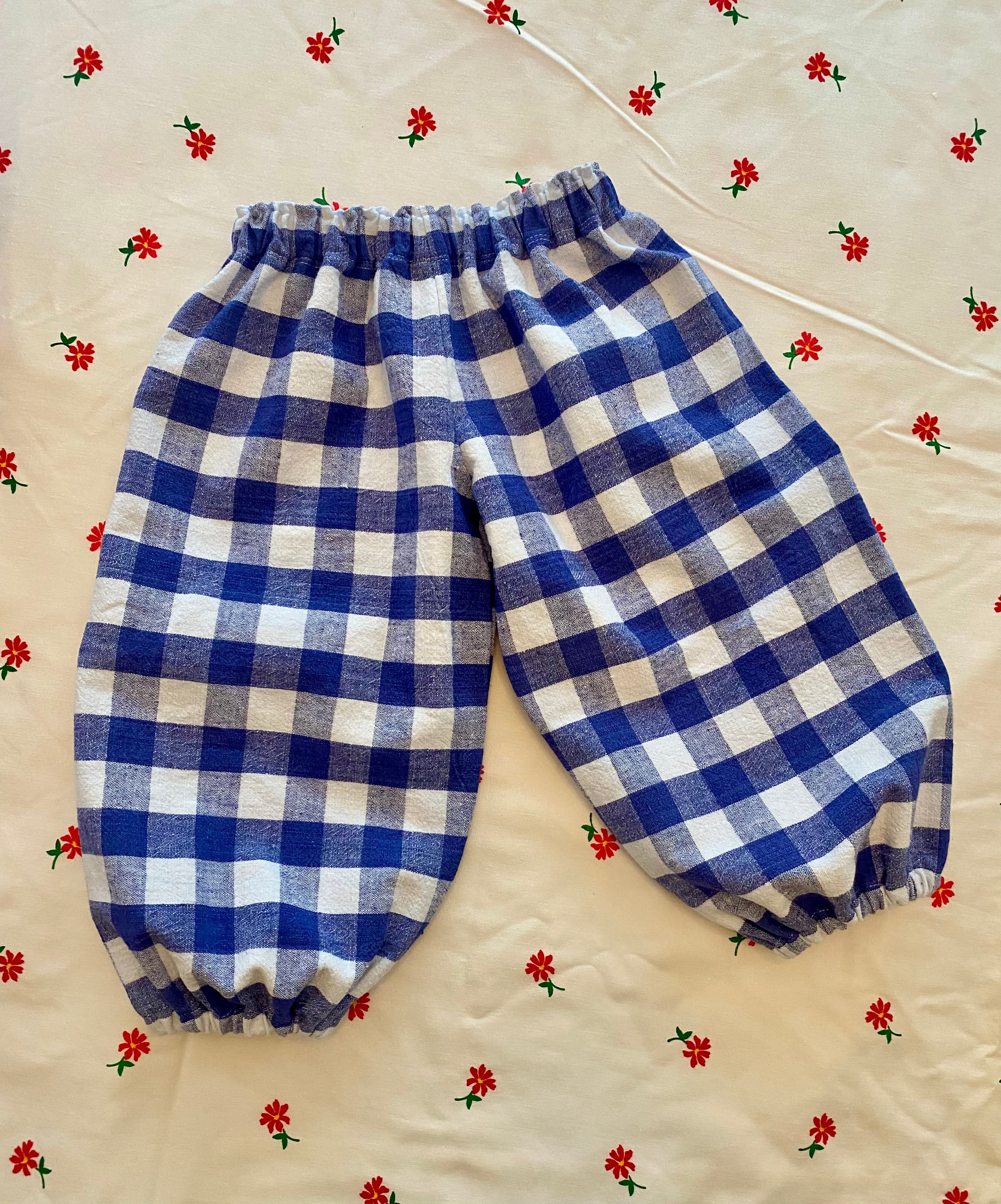 indigo gingham balloon pants